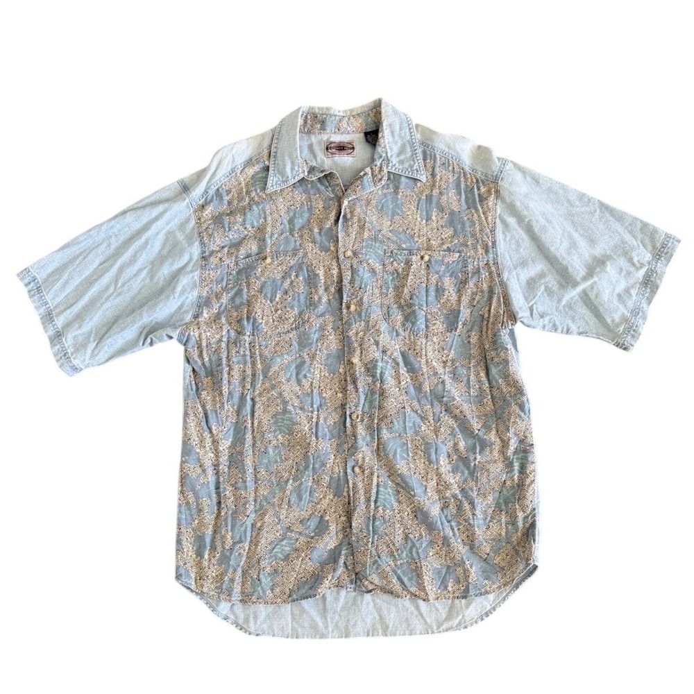 Vintage County Seat‎ Jeanswear Men's Retro Button Up Shirt Blue Tropical Size L